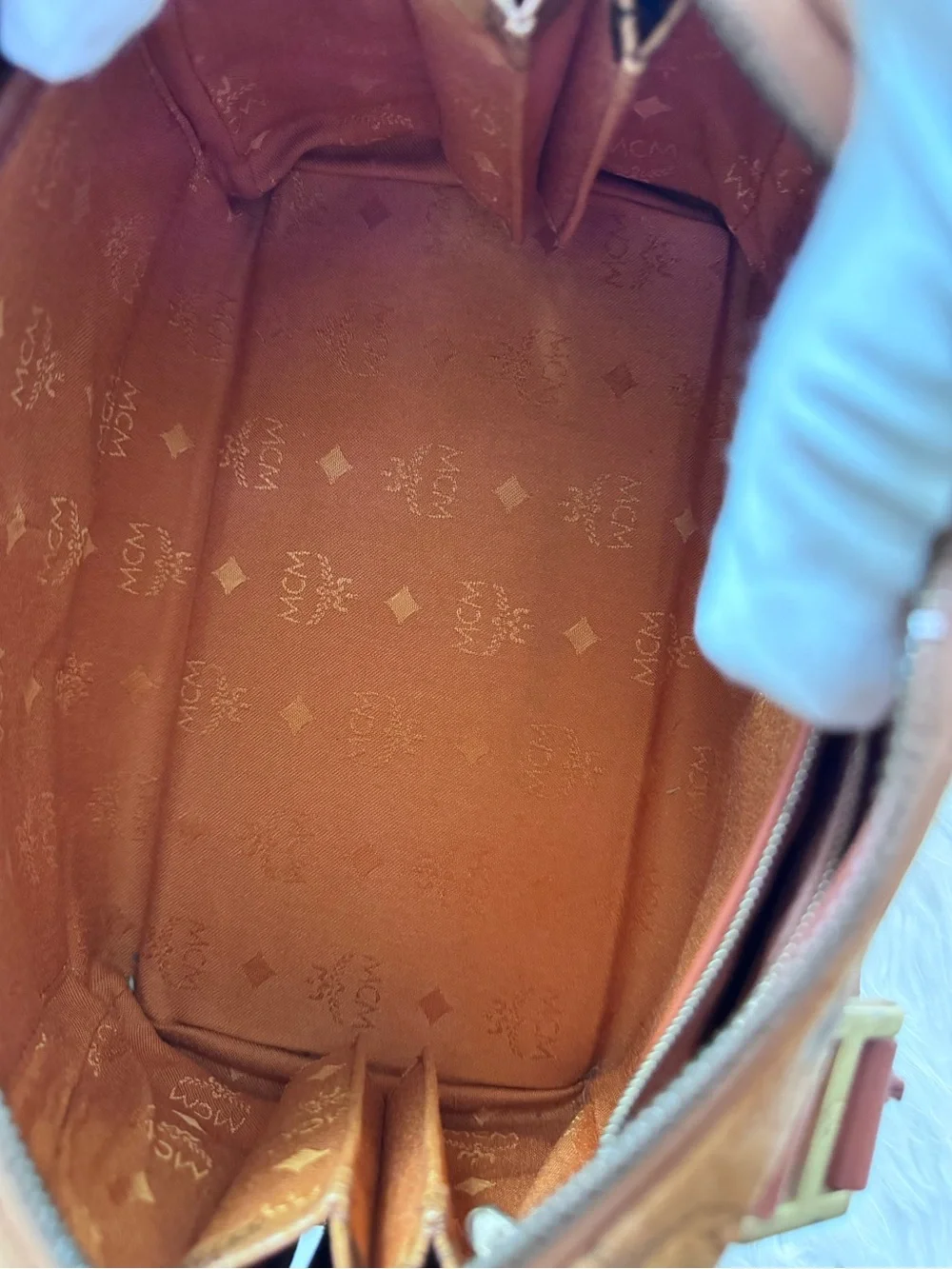 MCM Cognac Visetos Boston Bag